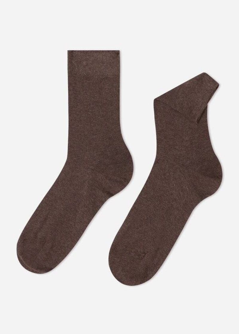 Calzedonia Warm Cotton Crew Men\'s Socks Brown | CA 1345CE