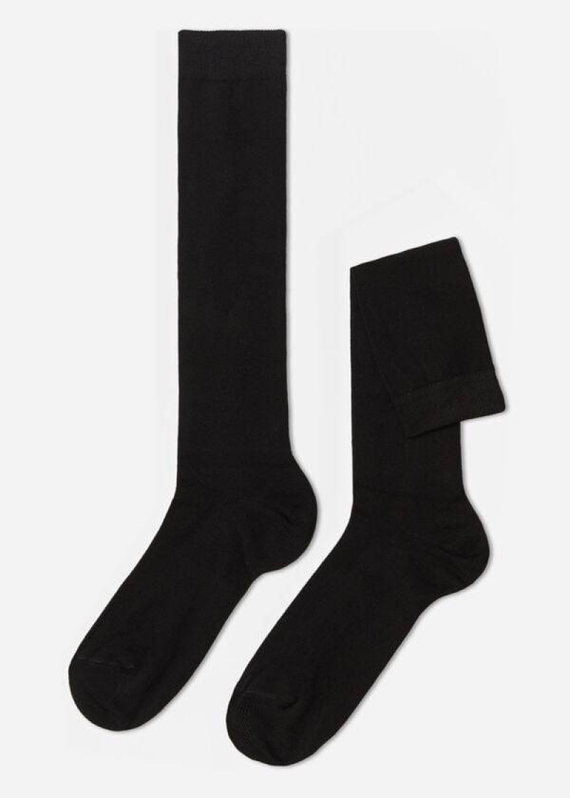 Calzedonia Warm Cotton Long Men\'s Socks Black | CA 1411PQ