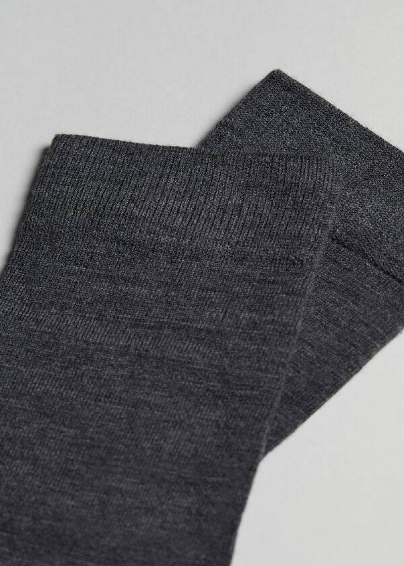 Calzedonia Wool and Cotton Crew Men's Socks Grey | CA 1388DN