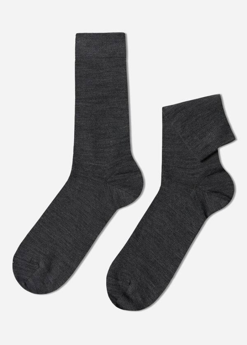 Calzedonia Wool and Cotton Crew Men\'s Socks Grey | CA 1388DN