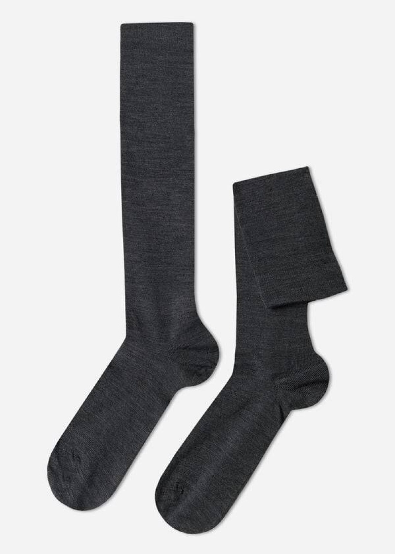 Calzedonia Wool and Cotton Long Men\'s Socks Grey | CA 1433YU