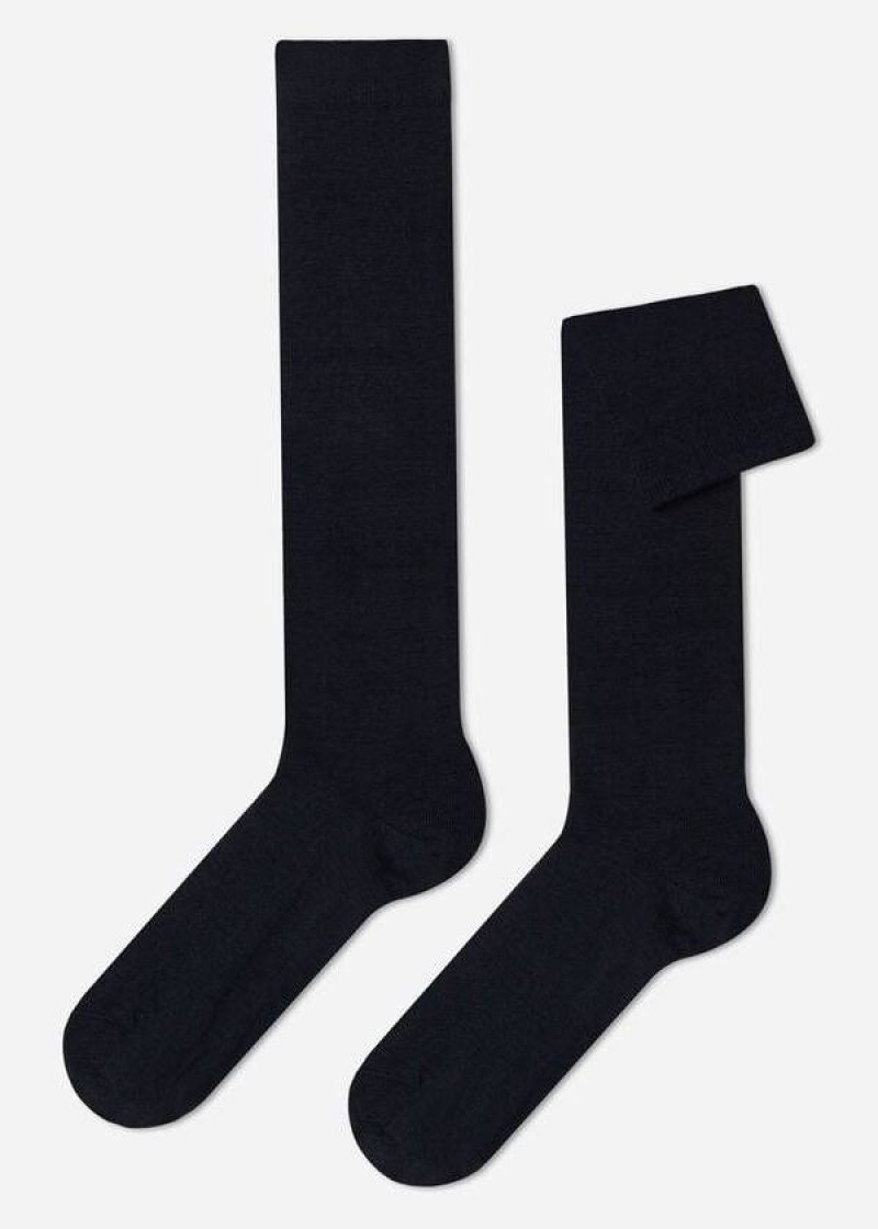 Calzedonia Wool and Cotton Long Men\'s Socks Blue | CA 1432TV