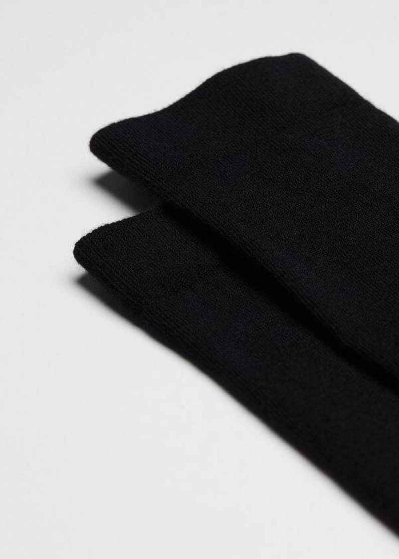 Calzedonia Wool and Cotton Long Men's Socks Black | CA 1431RW