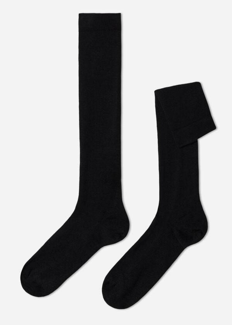 Calzedonia Wool and Cotton Long Men\'s Socks Black | CA 1431RW