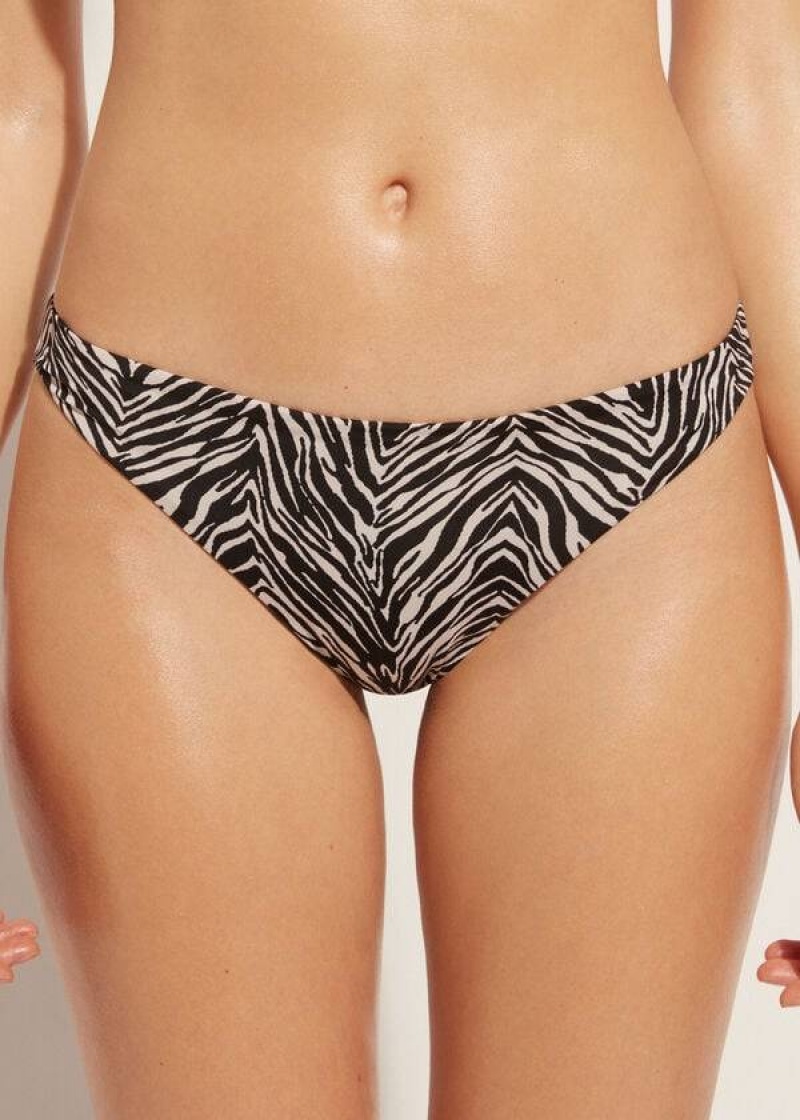 Calzedonia Zebra Nairobi Women\'s Bikini Bottoms Black | CA 2530RW